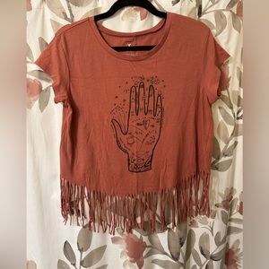 American Eagle boho fringe tee shirt